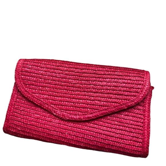 Jennifer Moore Red Raffia Straw Clutch Bag Purse - Picture 2 of 5